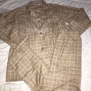 Vintage Tan Chelsea Brand Men’s Medium Long  Flannel Pj Top Pants Set Plaid